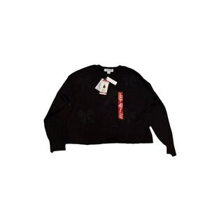 NWT Women's Black BRIDGERTON Lace Bow Applique Sweater Size XL